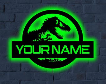 Dinosaur Name Led Sign, Jurassic World Wall Art – Custom T-Rex Sign for Kid&#39;s Room Decor – Boy&#39;s Room Decor