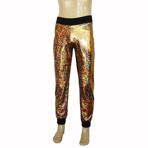 Holographic Sparkle Gold Joggers, Skinny Pants, Men Women Sequin Lame ...