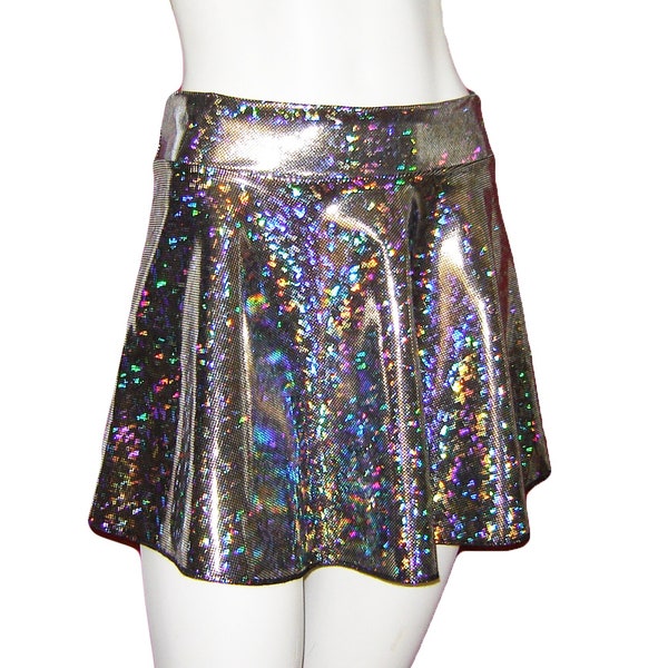 7 Colors - Holographic Mini Dance Skirt, Dancing Tree Creations,  Sparkle Glitter New Year's Festival Rave Halloween Disco Hologram Barbie