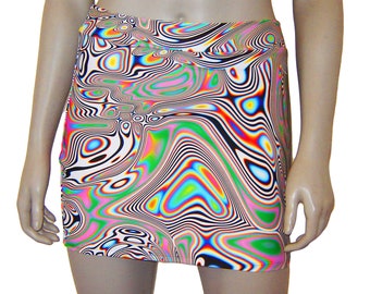 Rainbow Swirl Mini Booty Skirt Neon Blacklight Rave Dance Burning man Trippy Hippy Electric Daisy Sixties Disco Soul