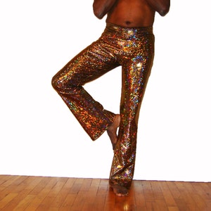 Rock Star Holographic Flare Disco Pants, Halloween, Sparkle Shine Hologram Silver Black Gold Men's Women's Barbie Hippy Dance Burningman image 1