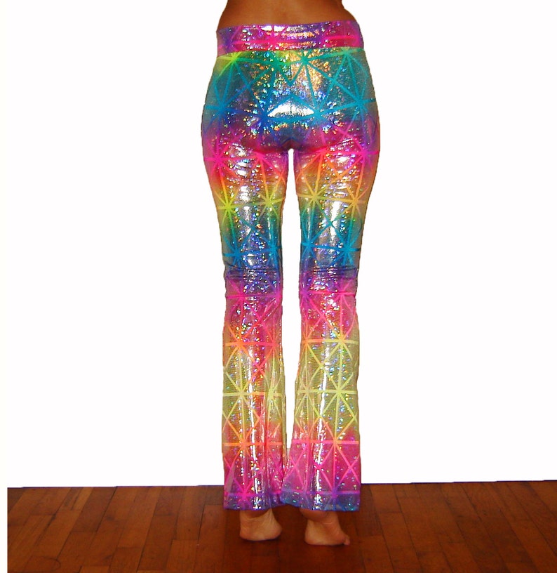 Women's Metallic Trousers Festive Shiny Sparkle Elastic Waist Holographic Pants (Available in Plus Size)