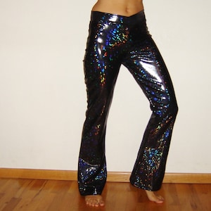 Rock Star Holographic Flare Disco Pants, Halloween, Sparkle Shine Hologram Silver Black Gold Men's Women's Barbie Hippy Dance Burningman image 3