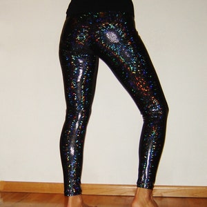 Silver Holographic Sparkle Leggings Burning man Halloween Metallic Festival Shiny Pants Stretch Dance Women's Men's New Years Mardi Gras image 3