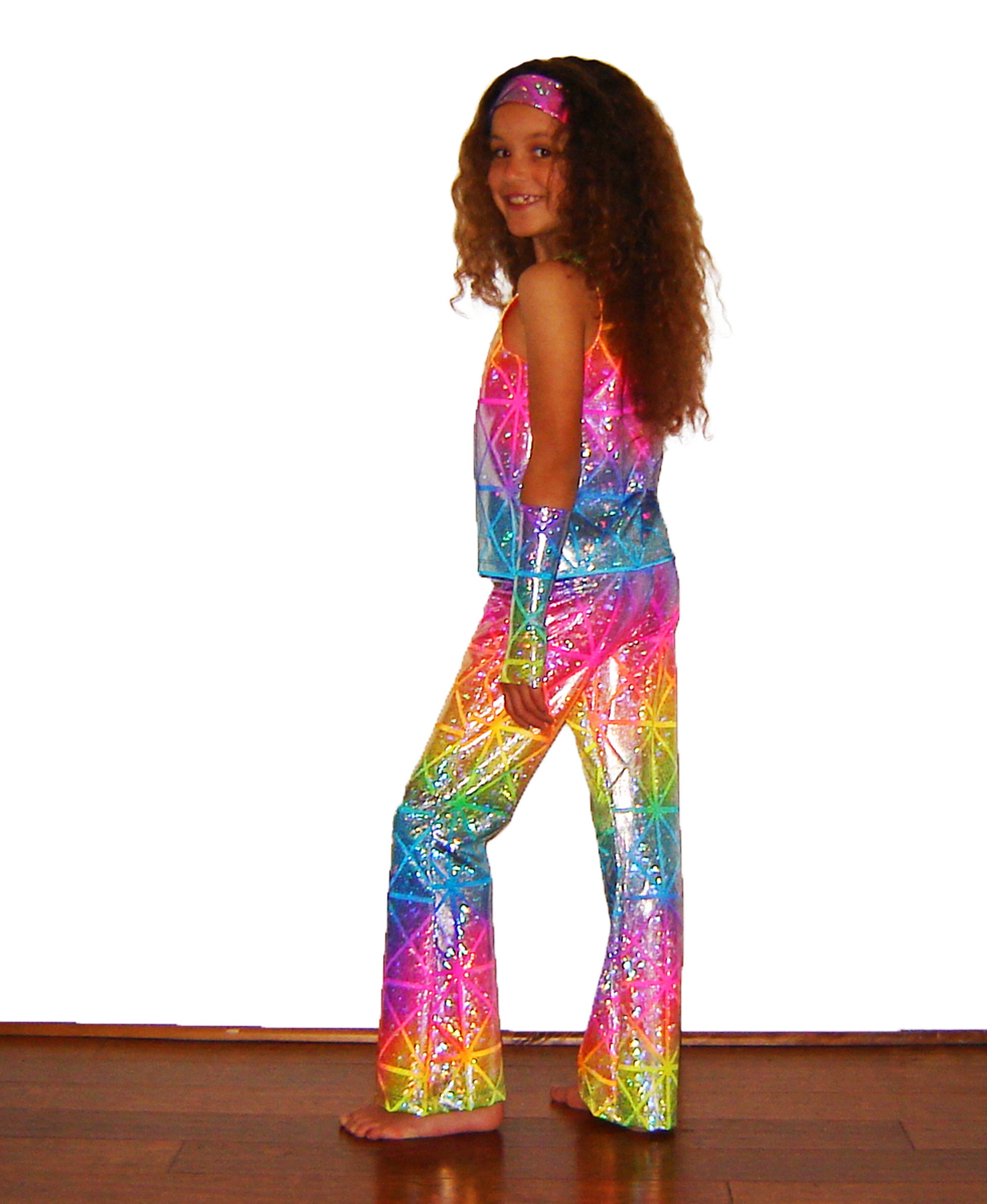 Neon 80s Disco Spandex Leggings Womens Fancy Dress Disco Adult Costume  Accessory