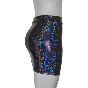 Shiny Holographic Black Mini Booty Skirt Flashy Fitted Rave Dance Burning man Sparkle Electric Daisy Hologram Sixties Disco Soul imagem 2