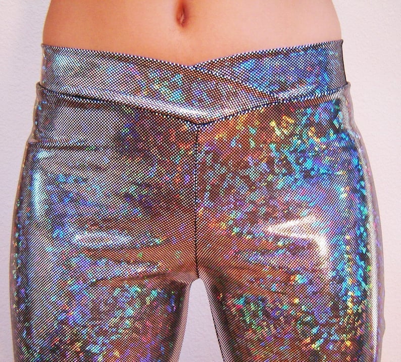 Rock Star Holographic Flare Disco Pants, Halloween, Sparkle Shine Hologram Silver Black Gold Men's Women's Barbie Hippy Dance Burningman image 4