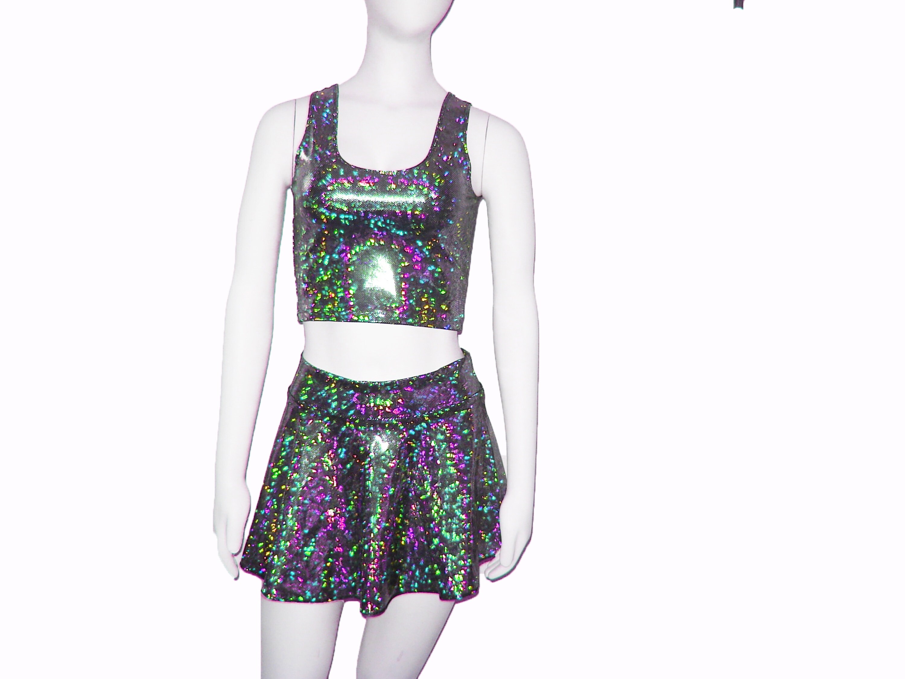 7 Colors Holographic Mini Dance Skirt Dancing Tree Creations Sparkle Glitter New Year s Festival Rave Halloween Disco Hologram Barbie