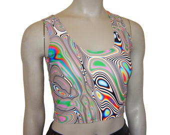 Rainbow Swirl Stretch Tank Top Singlet Blacklight Reactive Sleeveless Dance Burningman Rave Disco EDC Halloween Festival