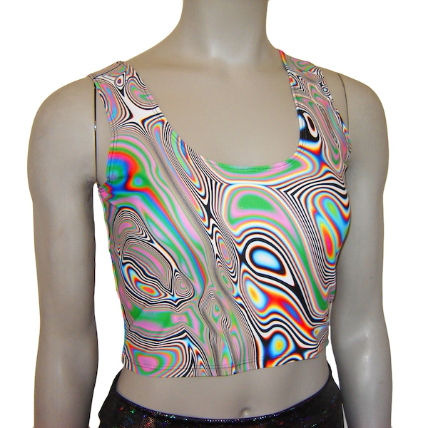 Rainbow Swirl Stretch Tank Top Singlet Blacklight Reactive Sleeveless Dance Burningman Rave Disco EDC Halloween Festival