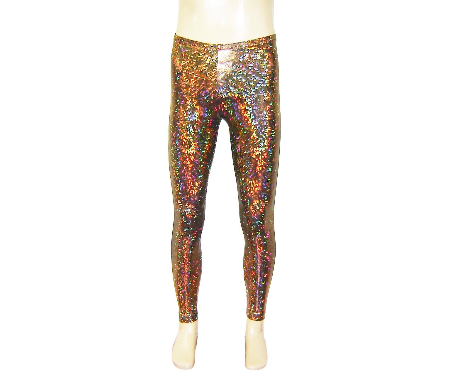 High Waist Smooth Black Spandex Leggings With Prism Holographic