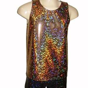 Men's Holographic Neon Rainbow Sparkle Tank Top Singlet Unicorn Burningman Tie Dye Shiny Lame Pride Rave EDC Festival New Years Christmas image 8