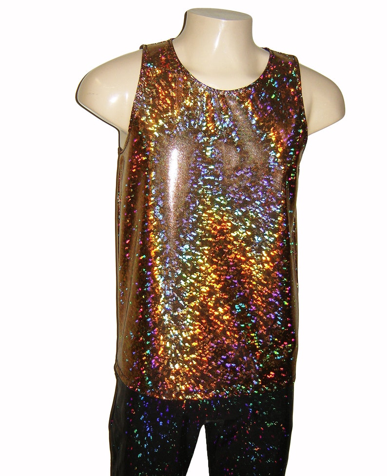 Men's Holographic Neon Rainbow Sparkle Tank Top Singlet Unicorn Burningman Tie Dye Shiny Lame Pride Rave EDC Festival New Years Christmas image 8