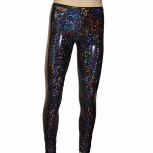 Silver Holographic Sparkle Leggings Burning man Halloween Metallic Festival Shiny Pants Stretch Dance Women's Men's New Years Mardi Gras image 6