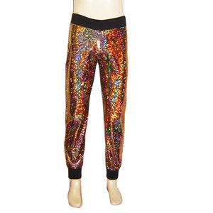 Holographic Black Sparkle Skinny Joggers, Pants, Men Women Sequin Lame ...