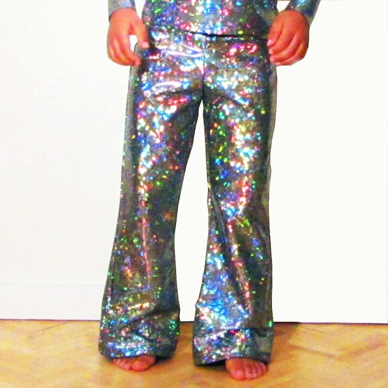 Kids Holographic Neon Rainbow Sparkle Pants Unicorn Sparkle Pony Flare Leggings Super Hero Dance Costume Hologram Boys Girls Glitter Disco image 5