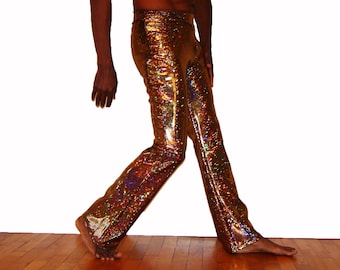 Rock Star Holographic Flare Pants Halloween Sparkle Silver Black Gold Men's Women's Bell Bottom Dance Disco New Year's Eve Shiny metallic
