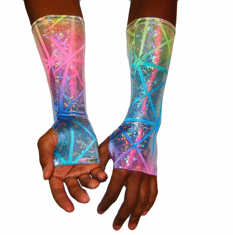 Holographic Thumb Hole Gloves Sparkly Arm Warmers Rave | Etsy