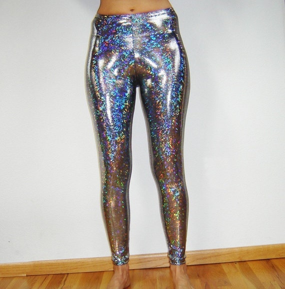Silver Leggings Metallic Sparkling Legging Women's High Waist Disco Pants
