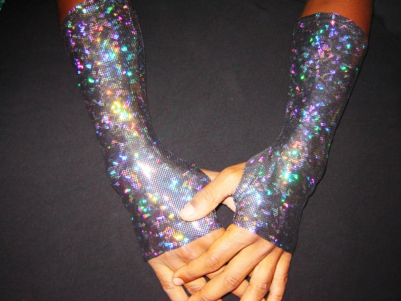 Holographic Thumb Hole Gloves Sparkly Arm Warmers Rave Etsy