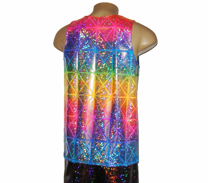 Men's Holographic Neon Rainbow Sparkle Tank Top Singlet Unicorn Burningman Tie Dye Shiny Lame Pride Rave EDC Festival New Years Christmas image 2