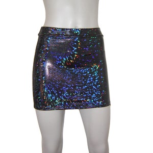 Shiny Holographic Black Mini Booty Skirt Flashy Fitted Rave Dance Burning man Sparkle Electric Daisy Hologram Sixties Disco Soul imagem 1