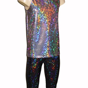 Leggings scintillanti olografici argento Burning man Halloween Metallic Festival Pantaloni lucidi Stretch Dance Donna Uomo Capodanno Mardi Gras immagine 7