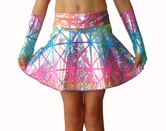 9 Colors Holographic Sparkle Dance Skirt Children's shiny rainbow barbie mermaid fairy Christmas hanukkah birthday gift party valentines