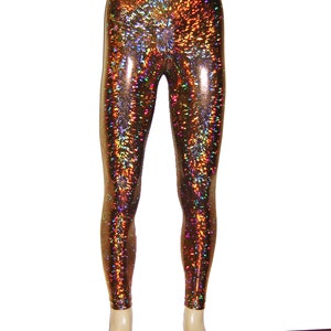 Silver Holographic Sparkle Leggings Burning man Halloween Metallic Festival Shiny Pants Stretch Dance Women's Men's New Years Mardi Gras image 4