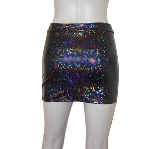 Shiny Holographic Black Mini Booty Skirt Flashy Fitted Rave Dance Burning man Sparkle Electric Daisy Hologram Sixties Disco Soul imagem 3