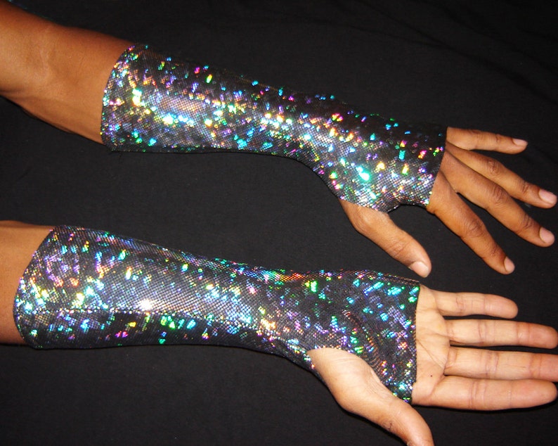 Holographic Thumb Hole Gloves Sparkly Arm Warmers Rave Etsy