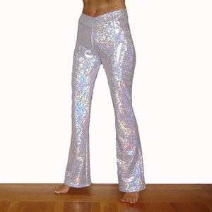 Rock Star Holographic Flare Disco Pants, Halloween, Sparkle Shine Hologram Silver Black Gold Men's Women's Barbie Hippy Dance Burningman image 5