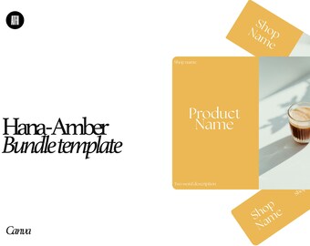 Etsy Shop Branding Kit Bundle Canva Template | Hana Amber Gold Japandi Listing & Banner Set