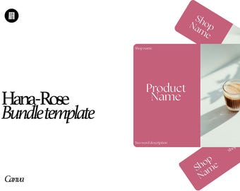 Etsy Shop Branding Kit Bundle Canva Template | Hana Rose Pink Japandi Listing & Banner Set