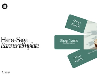 Canva Etsy Shop Banner Template | Hana Sage Green Japandi Cover Design |  & Mobile Header Kit