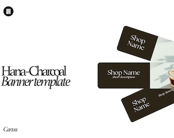 Canva Etsy Shop Banner Template | Hana Charcoal Black Japandi Cover Design | Mobile Header Kit