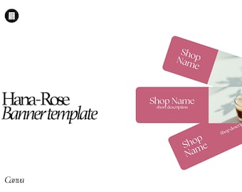 Canva Etsy Shop Banner Template | Hana Rose Pink Japandi Cover Design | Mobile Header Kit
