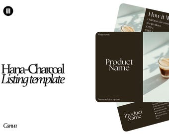 Canva Etsy Listing Mockup Template | Charcoal Black Japandi Design | Editable Etsy Shop Branding Kit