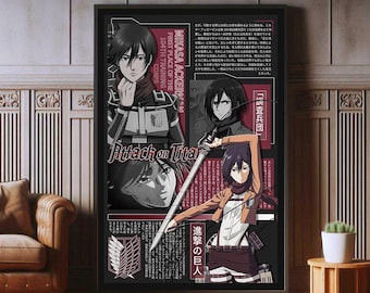 Poster anime di Mikasa Ackerman, stampa su tela di alta qualità, poster della serie TV anime giapponese, decorazione murale estetica, poster di Attack on Titan