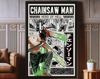 Chainsaw Man Denji Anime Poster, High Quality Canvas Print, Japanese Popular Anime Poster Prints, Wall Aesthetic Decor, Chainsaw Man Poster