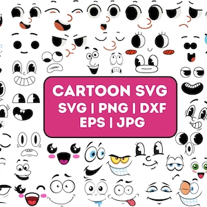 Cartoon Emotion Faces SVG Bundle, Kawaii Face SVG, Cute Funny Face SVG, Emoji face, cartoon face clipart, comics face, png, silhouette