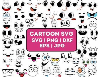 Cartoon Emotion Faces SVG Bundle, Kawaii Face SVG, Cute Funny Face SVG, Emoji face, cartoon face clipart, comics face, png, silhouette