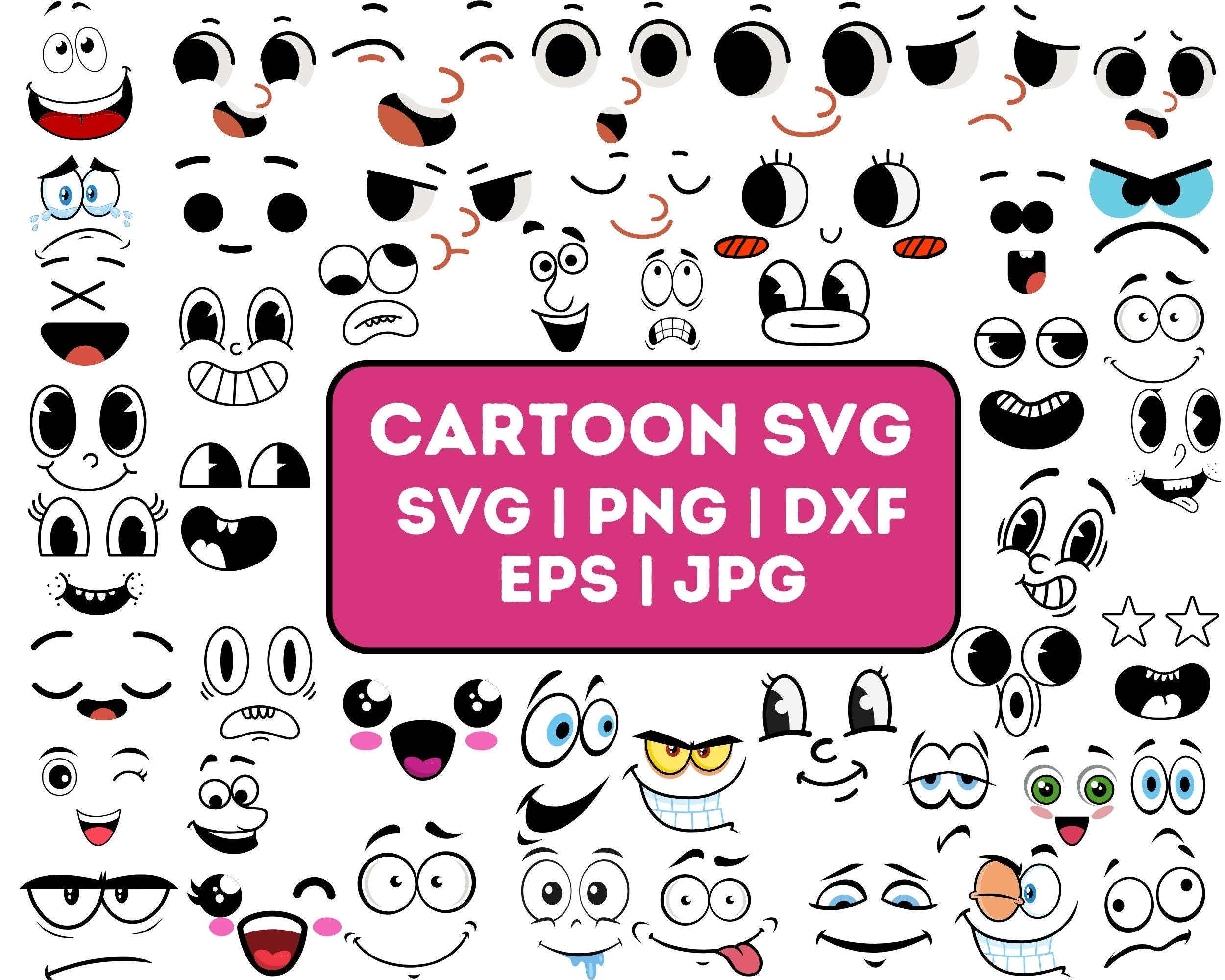 Cartoon Emotion Faces SVG Bundle, Kawaii Face SVG, Cute Funny Face SVG ...