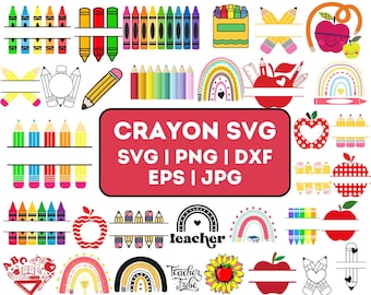 Crayon Split Monogram Svg, Crayon svg, Teacher Svg, Crayon Wrapper Svg, Crayon Set Svg, Crayon Wrapper Cut File, Crayon Cut File