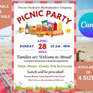 Company Picnic Flyer Editable Canva Template, Family Picnic fundraiser invitation, Customer Appreciation flyer