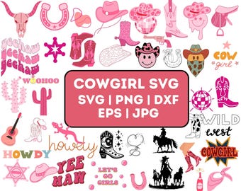 Cowgirl SVG Bundle, Cowgirl Boots Svg, Cowgirl Hat Svg, Let's Go Girls Svg, Disco Cowgirl Svg, Cow Skull Svg, Western Svg, Quotes Svg PNG