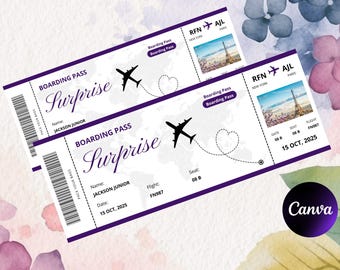 Editable Boarding Pass Template, Canva Boarding Pass, Printable Personalized Airline Ticket, Digital Download DIY Boarding Ticket