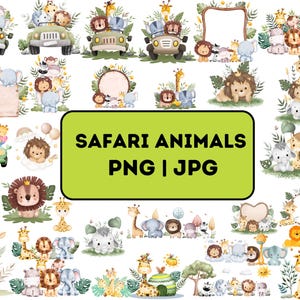 サファリ動物の水彩画クリップアート \ サファリ動物 svg \ サファリ動物 png \ ベビーシャワー svg \ かわいい動物 png \ サファリ動物のアウトライン svg