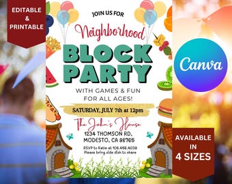 Block Party Flyer Template, Editable Neighborhood Block Party Invite, Neighborhood Backyard BBQ Invitation, Celebration Street Party Flyer