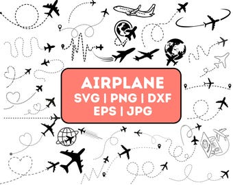 Airplane Svg, Airplane Clipart, Travel Svg, Airplane Silhouette, Airplane Png, Svg Files For Cricut, Aeroplane Svg, Airplane Heart Svg